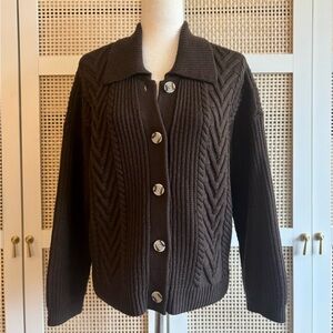 Quince Australian Merino Wool Collared Cable Cardigan - Brown – XS (Runs Large)